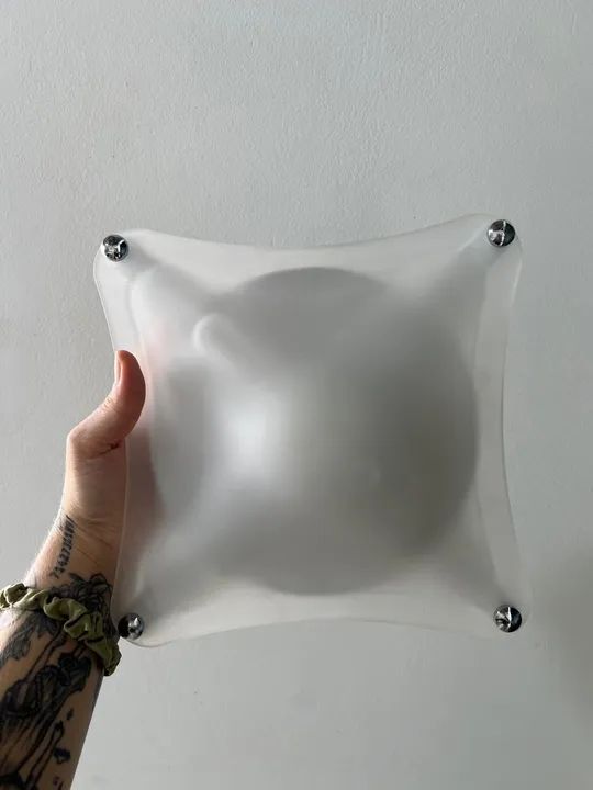 Plafon De Teto Quadrado Vidro Curvo Jateado em vidro fosco luminária 