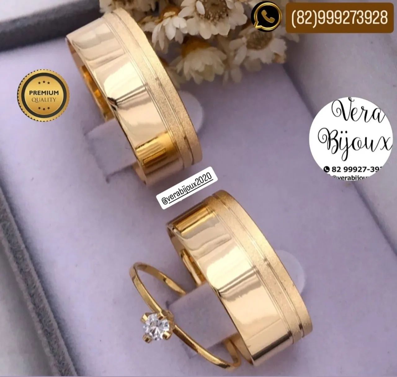  Kit de Alianças de Casamento em Ouro 18k