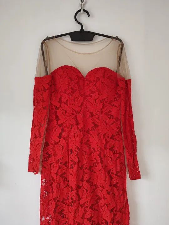 Vestido de renda vermelho longo - Foto 3