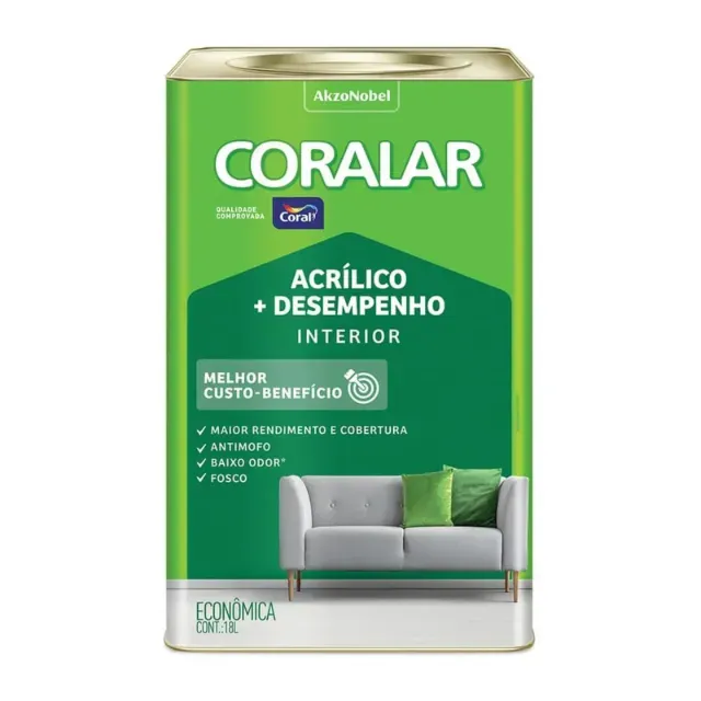 Tinta Econômica Acrílica Fosco + Desempenho Gelo 18L Coralar