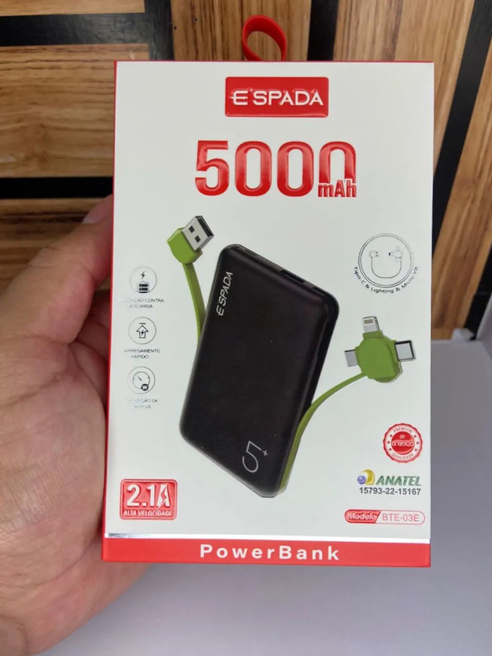 Carregador Portátil Power Bank Tipo-C & Lighting & Micro V8 - BTE-03E E?spada