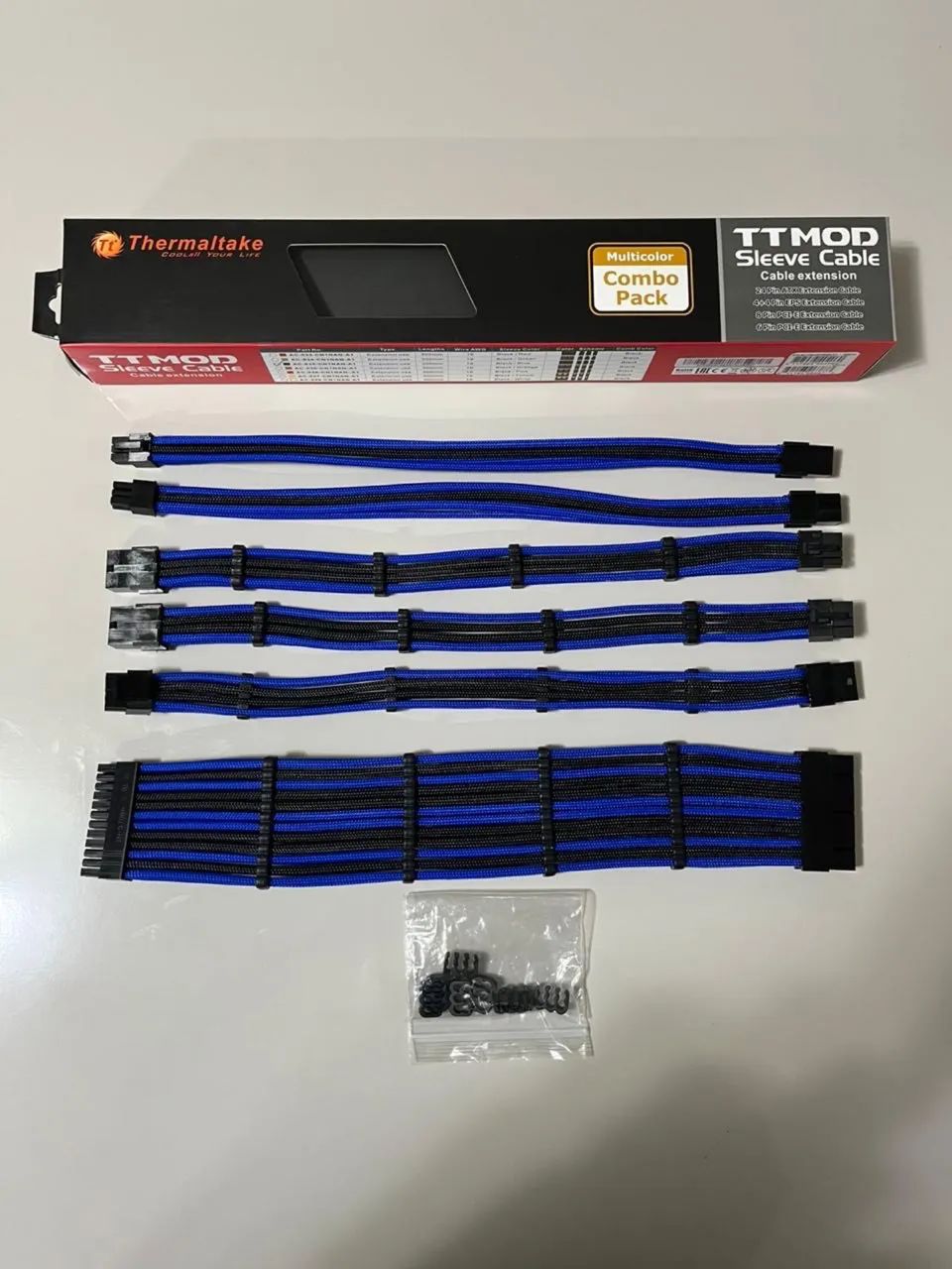 Kit Cabos Sleeved Tt Mod Preto E Azul 300mm