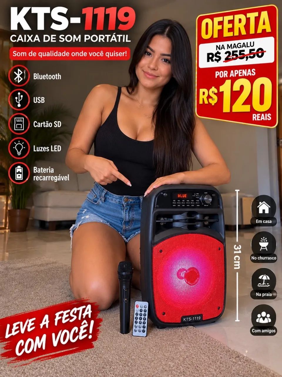 Caixa De Som Bluetooth Modelo KTS-1119