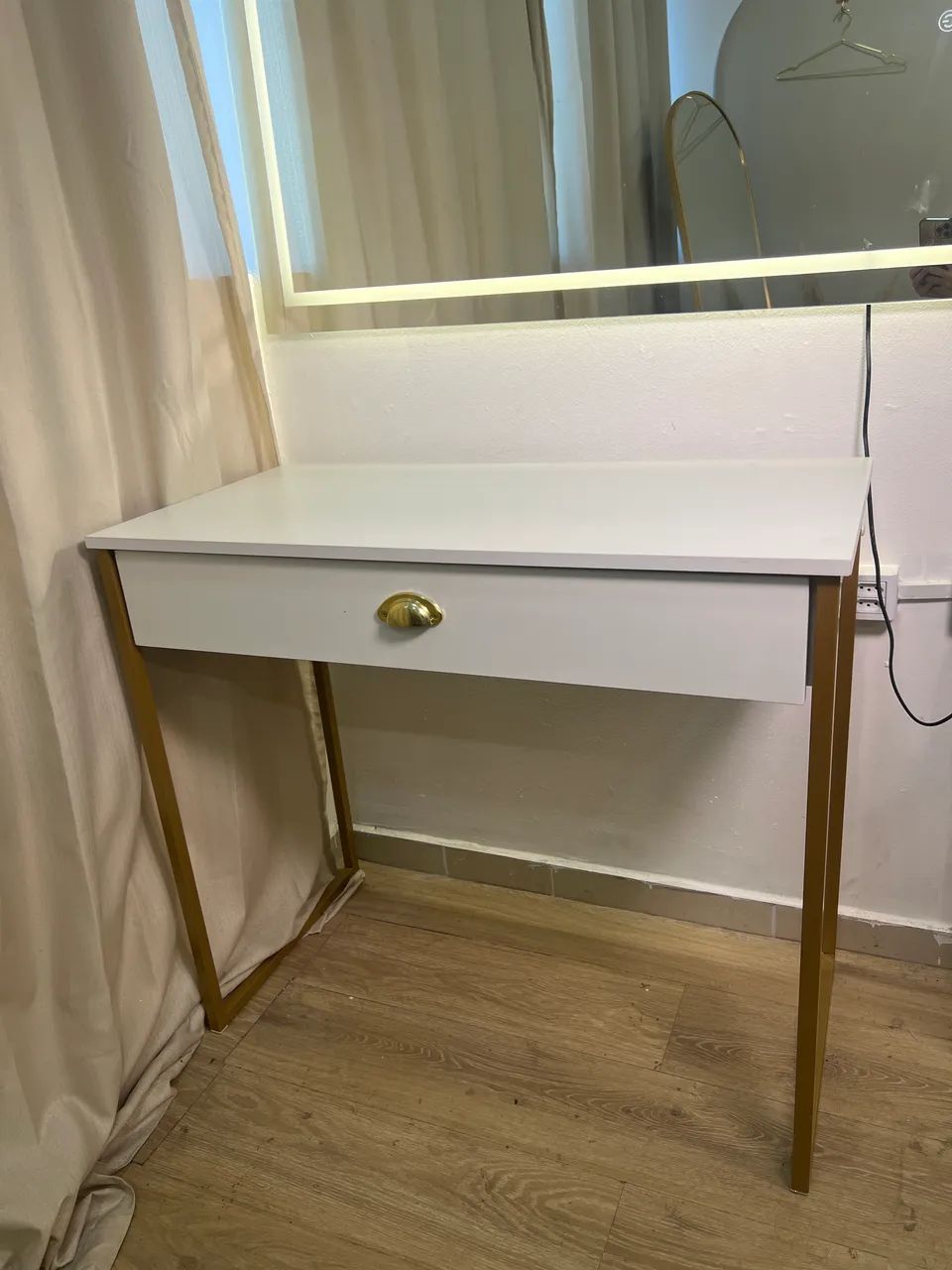 Bancada para Maquiagem/Penteadeira com Gaveta - Branco e Dourado - Foto 2