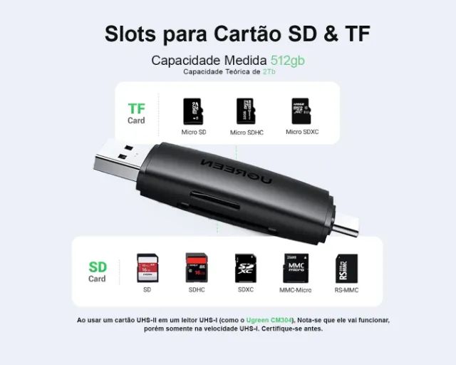 Leitor de Cartão 2 em 1 Ugreen Type-C + USB-A3.0 -Entrega Grátis- - Foto 4