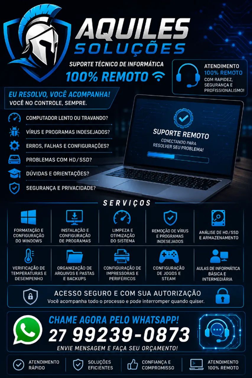 Aquiles soluções de t.i remotas para qualquer lugar do brasil ! 