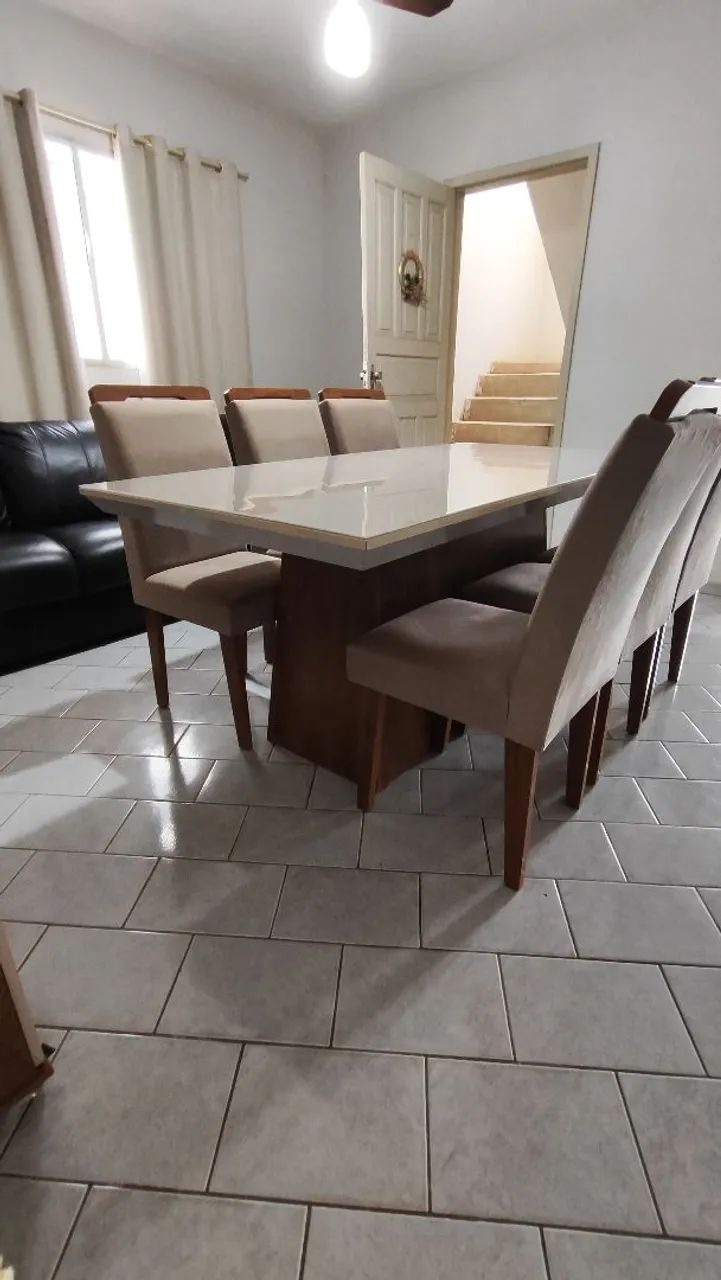 Mesa de Jantar 6 Lugares com Tampo de Vidro e 6 Cadeiras Estofadas - Foto 3