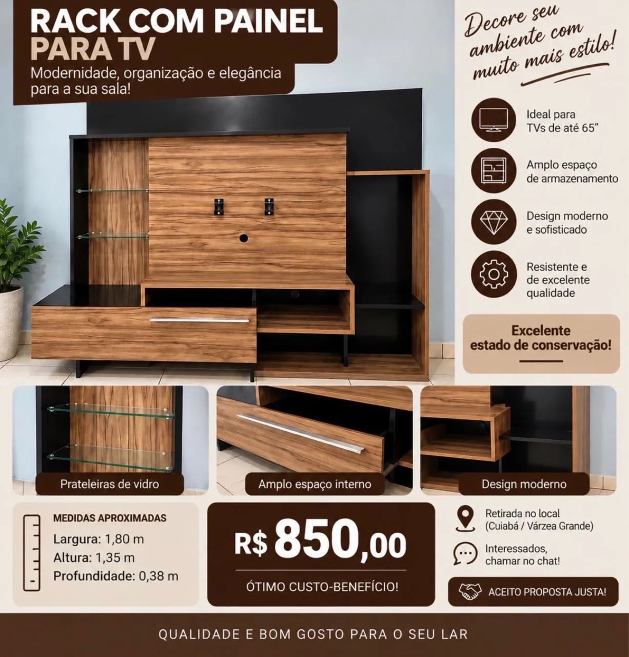 Rack/Home com Painel para TV - R$ 850