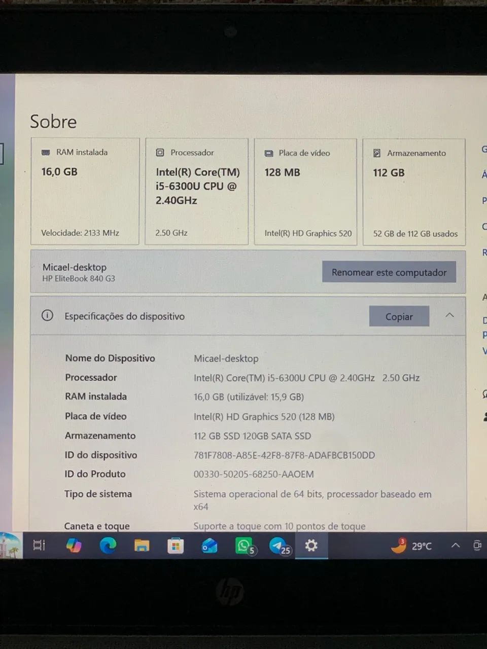 HP ELITE BOOK 840 G3 TELA DIGITAL 
