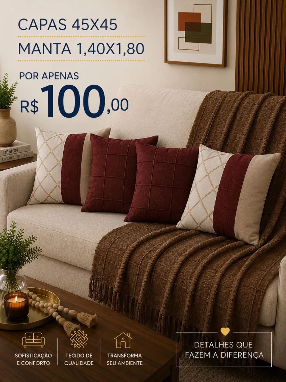 Kit de almofadas e manta - Promoção  - Foto 3