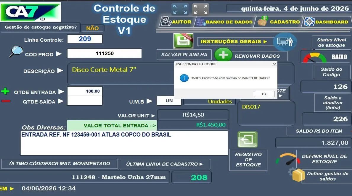 ? PLANILHA CONTROLE DE ESTOQUE CA7 - VBA E MACROS AUTOMATIZADA - Foto 2