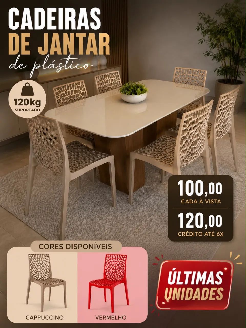 CADEIRAS DE PLÁSTICO PARA MESA DE JANTAR 