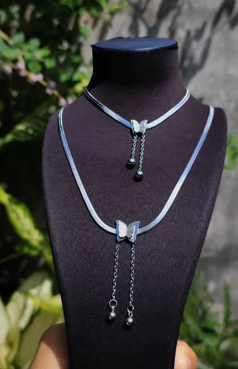Conjunto colar e pulseira de borboleta em aço inoxidável  - Foto 3
