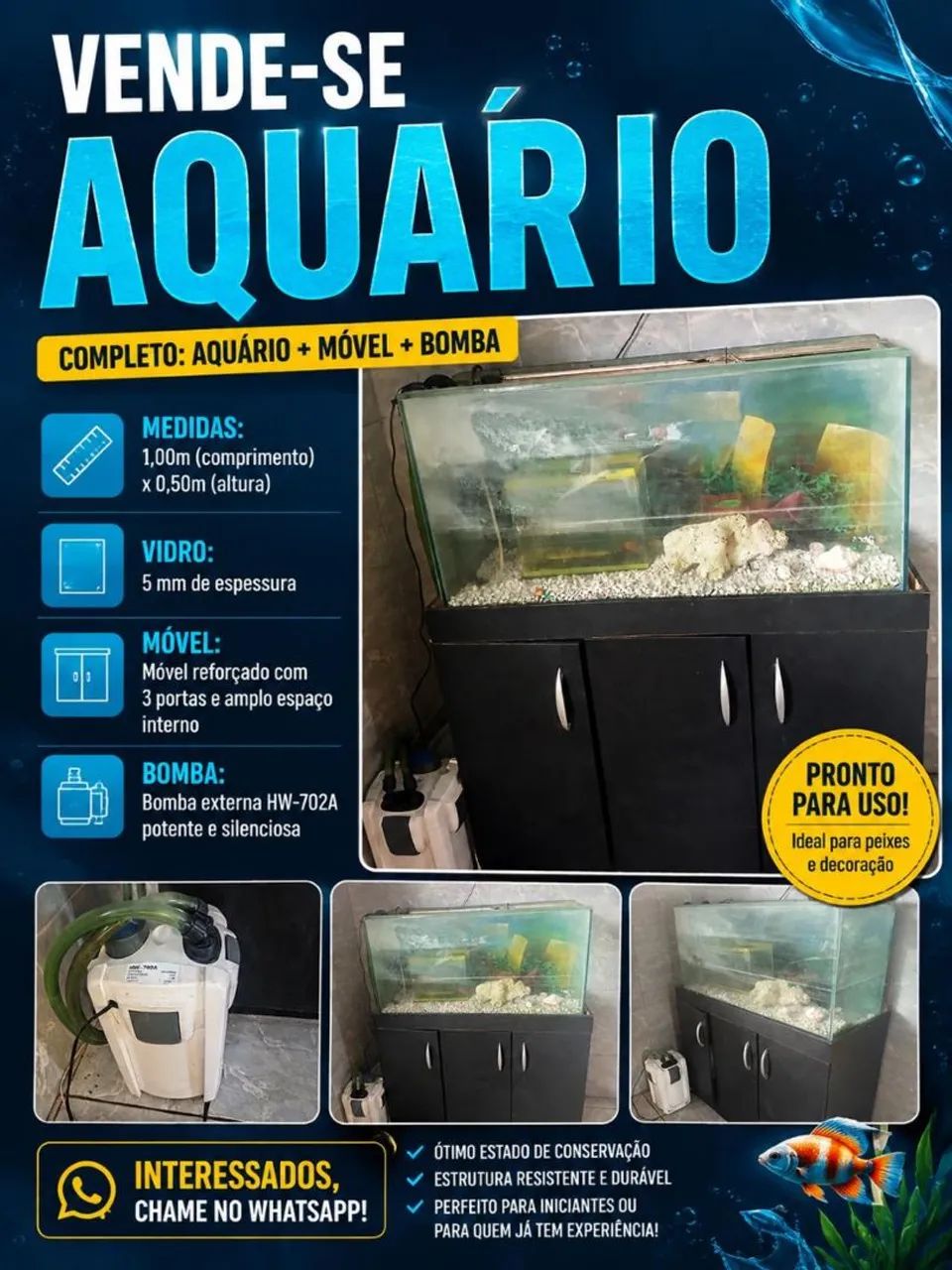 Aquário com móvel e canister 