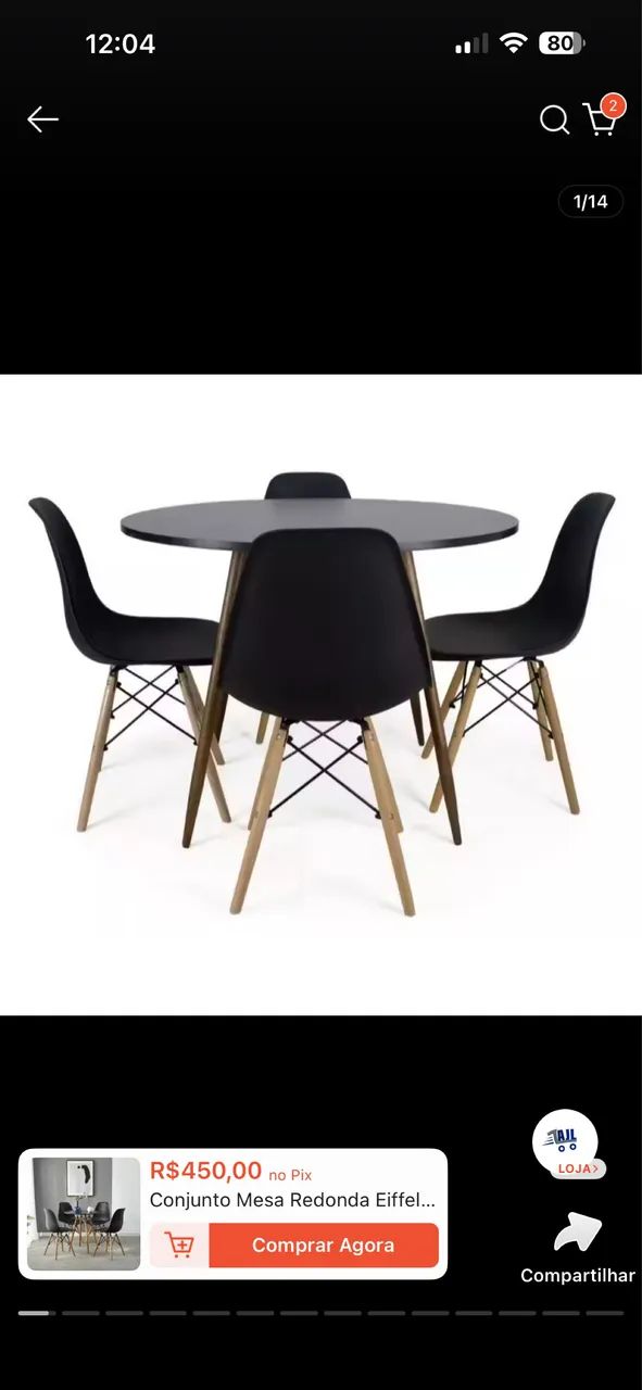 Conjunto Mesa 70x70 MDF Preta + 4 Cadeiras de Madeira - Foto 3
