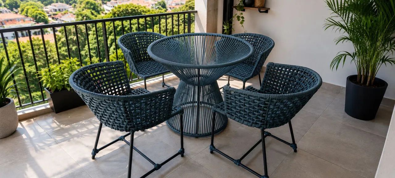 Conjunto de cadeiras jade com mesa em corda náutica 