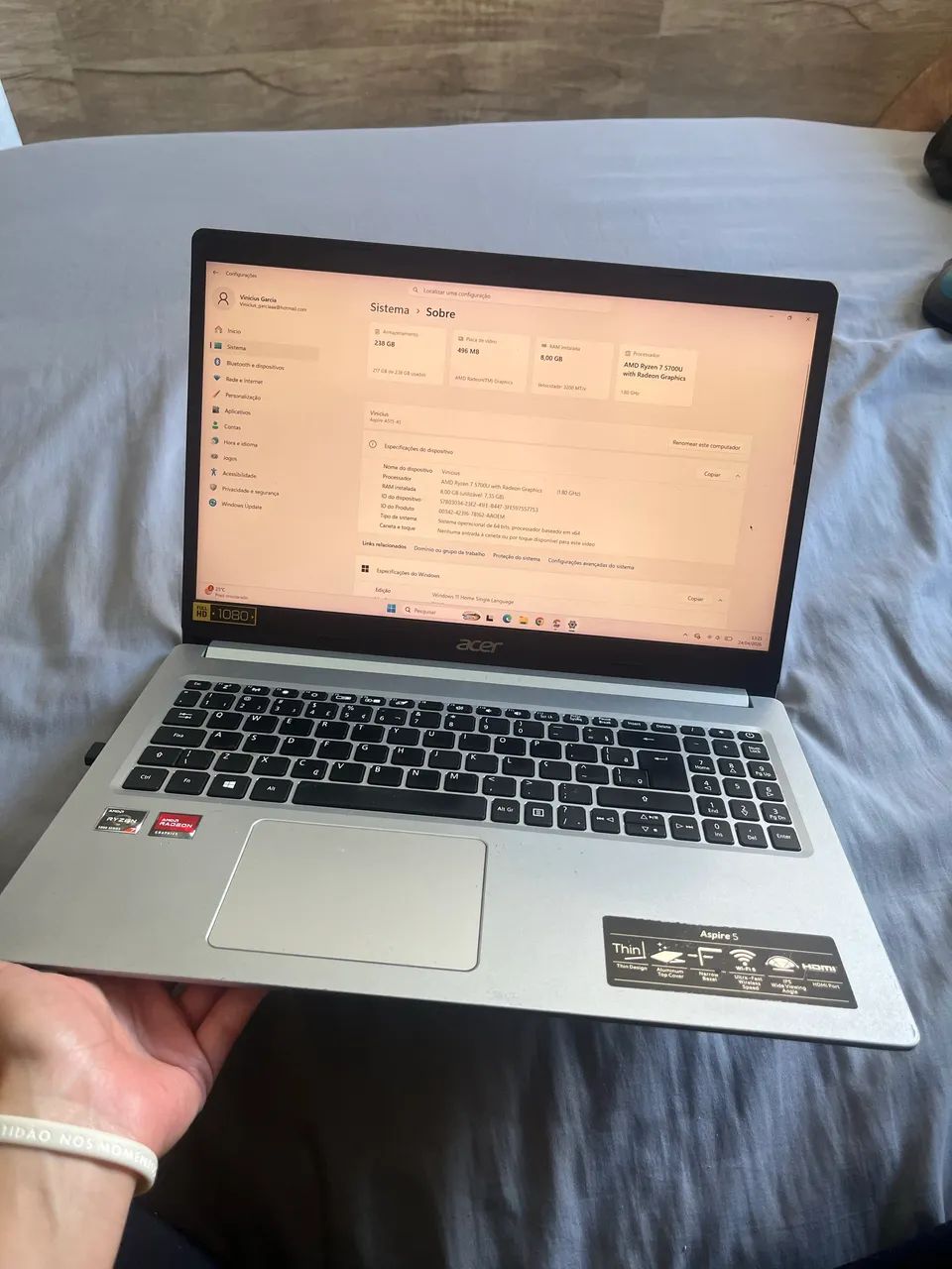 Notebook Ryzen 7 5700u 8GB SSD 240GB - Notebooks - Vargem do Bom