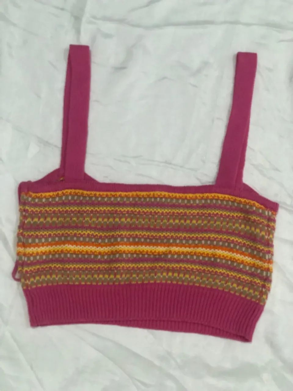 crooped de tricô rosa e amarelo - Foto 2