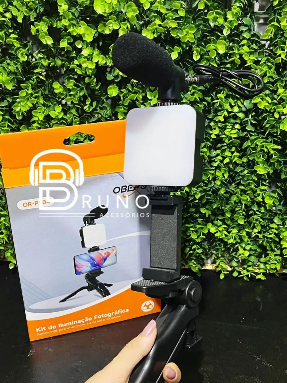 Kit de iluminação Fotográfica Luz Led + Microfone Com Tripé  - Foto 2