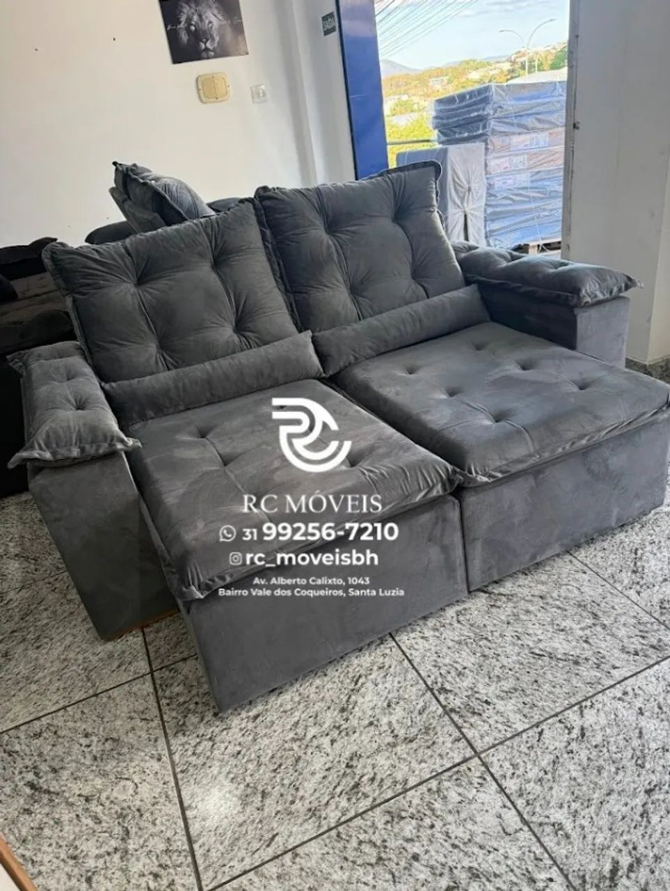 Sofá Retrátil e Reclinável 2m pillow 16cm  - tecido veludo - Foto 2