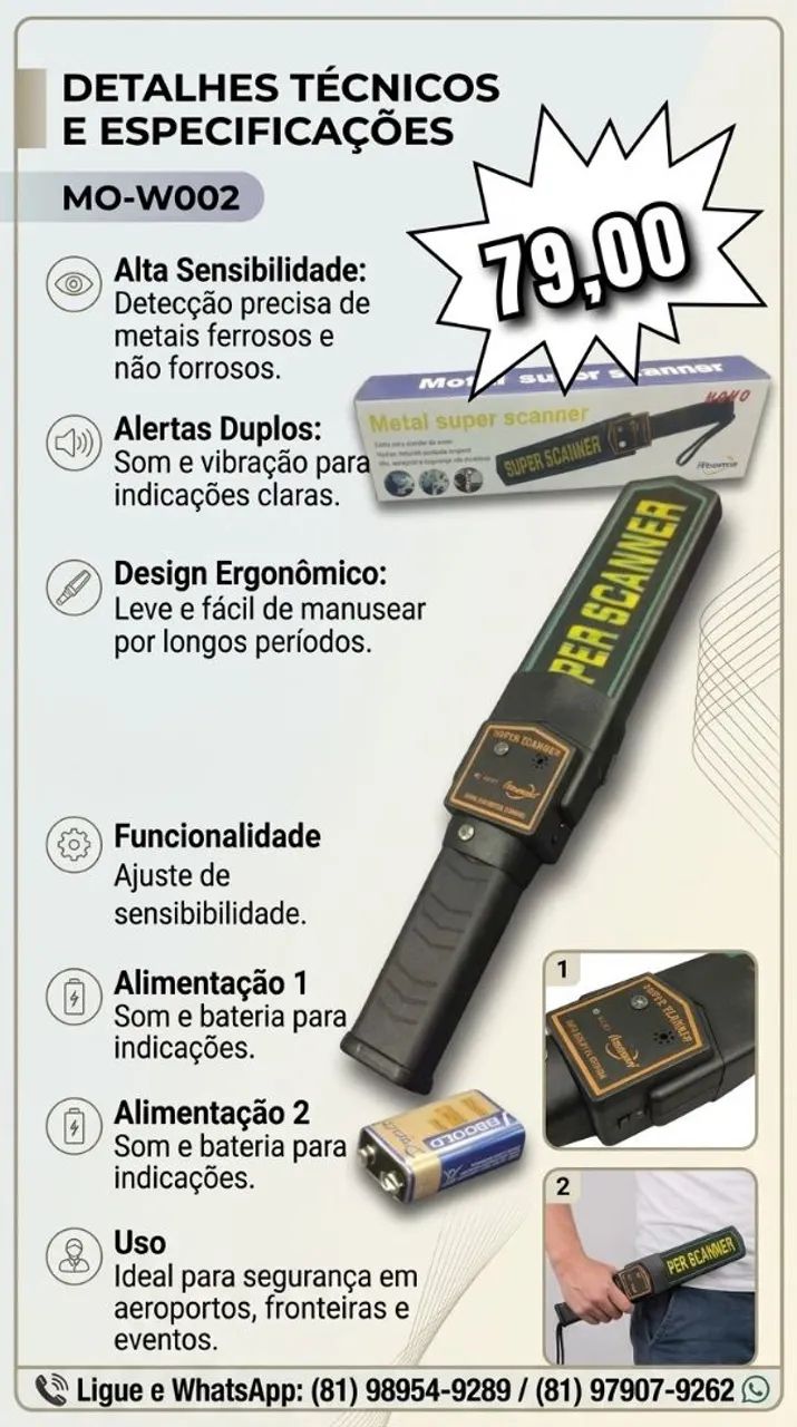 Detector de metais portátil Super Scanner