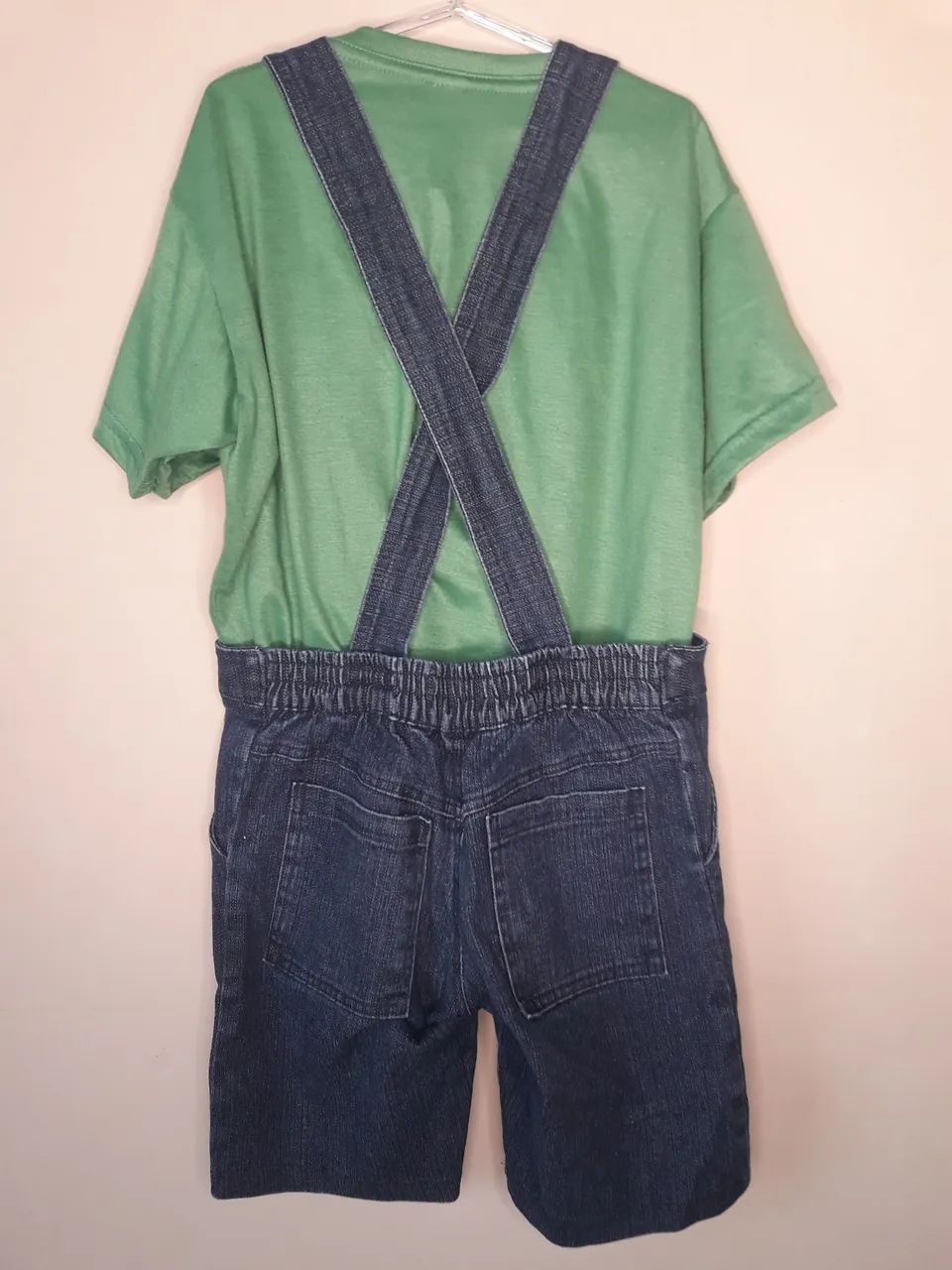 Macaquinho Jeans Infantil - Fantasia Mario ou Luigi - 3/5 anos