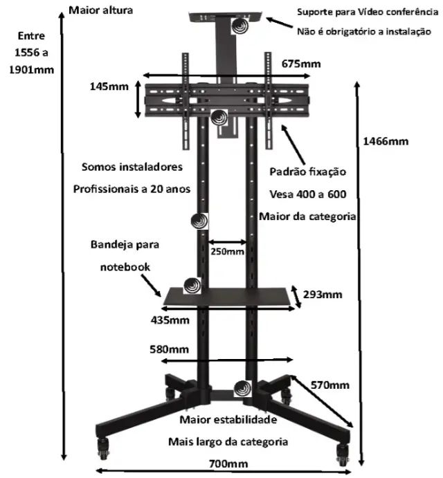 Suporte Tv 32" a 65" com Rodinhas  - Foto 2