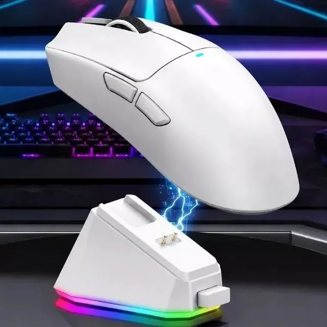 Mouse Gamer Branco Sem Fio/Bluetooth/2.4G