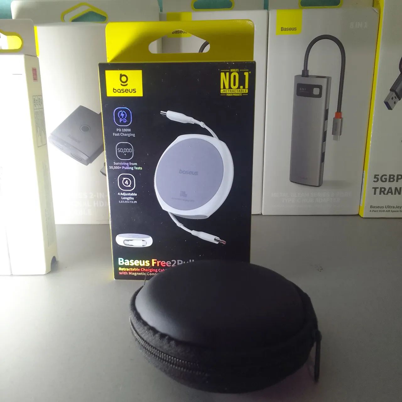 Baseus cabo da carregamento tipo c duplo 100W retrátil 1M + estojo de Brinde 