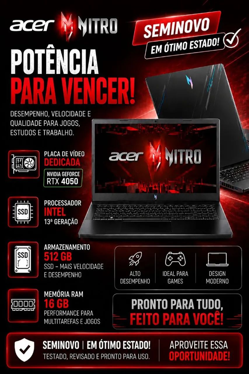 Notebook Gamer Rtx4050 Acer Nitro v15