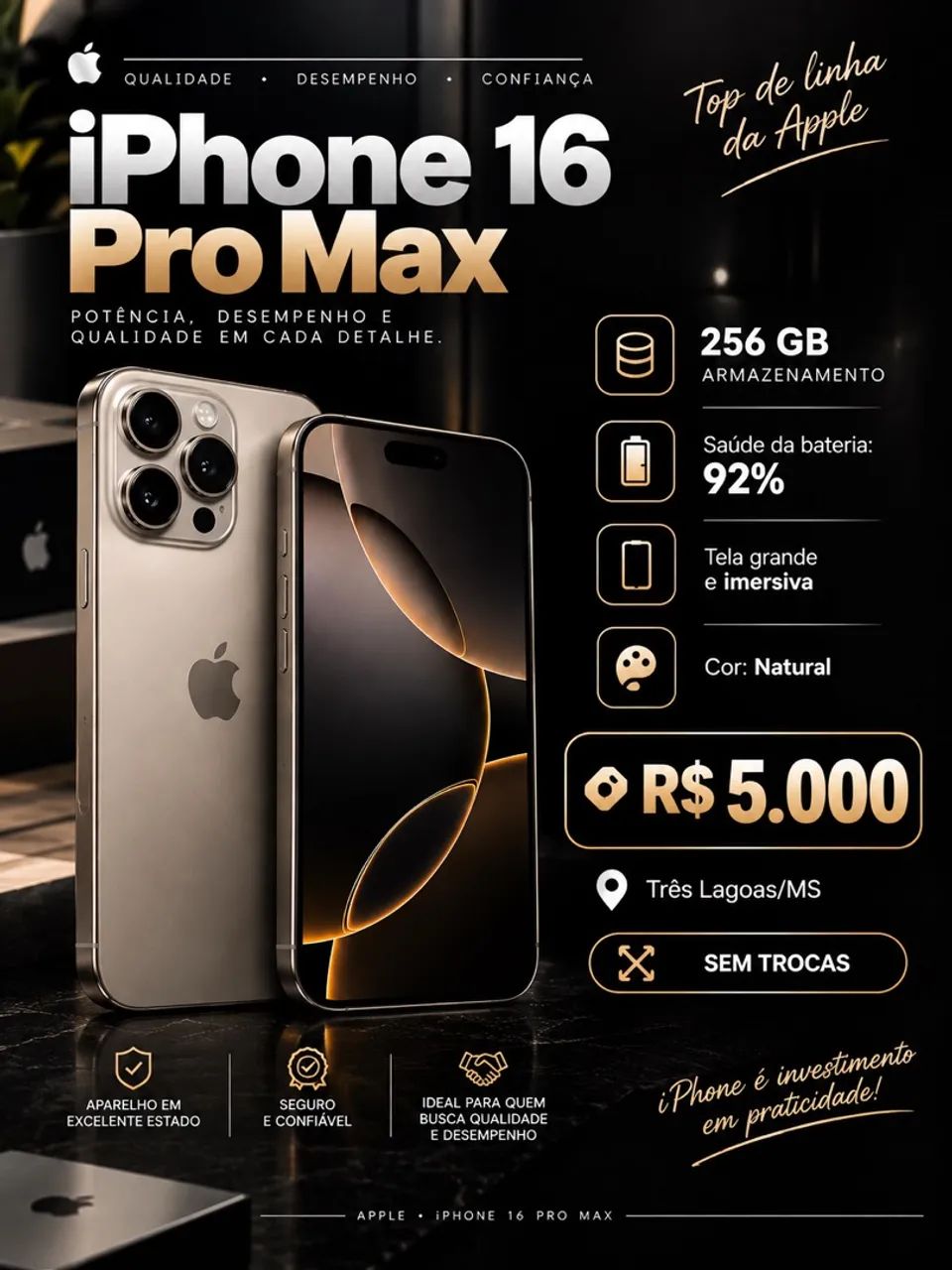 iPhone 16 Pro Max 256GB Seminovo - Foto 3