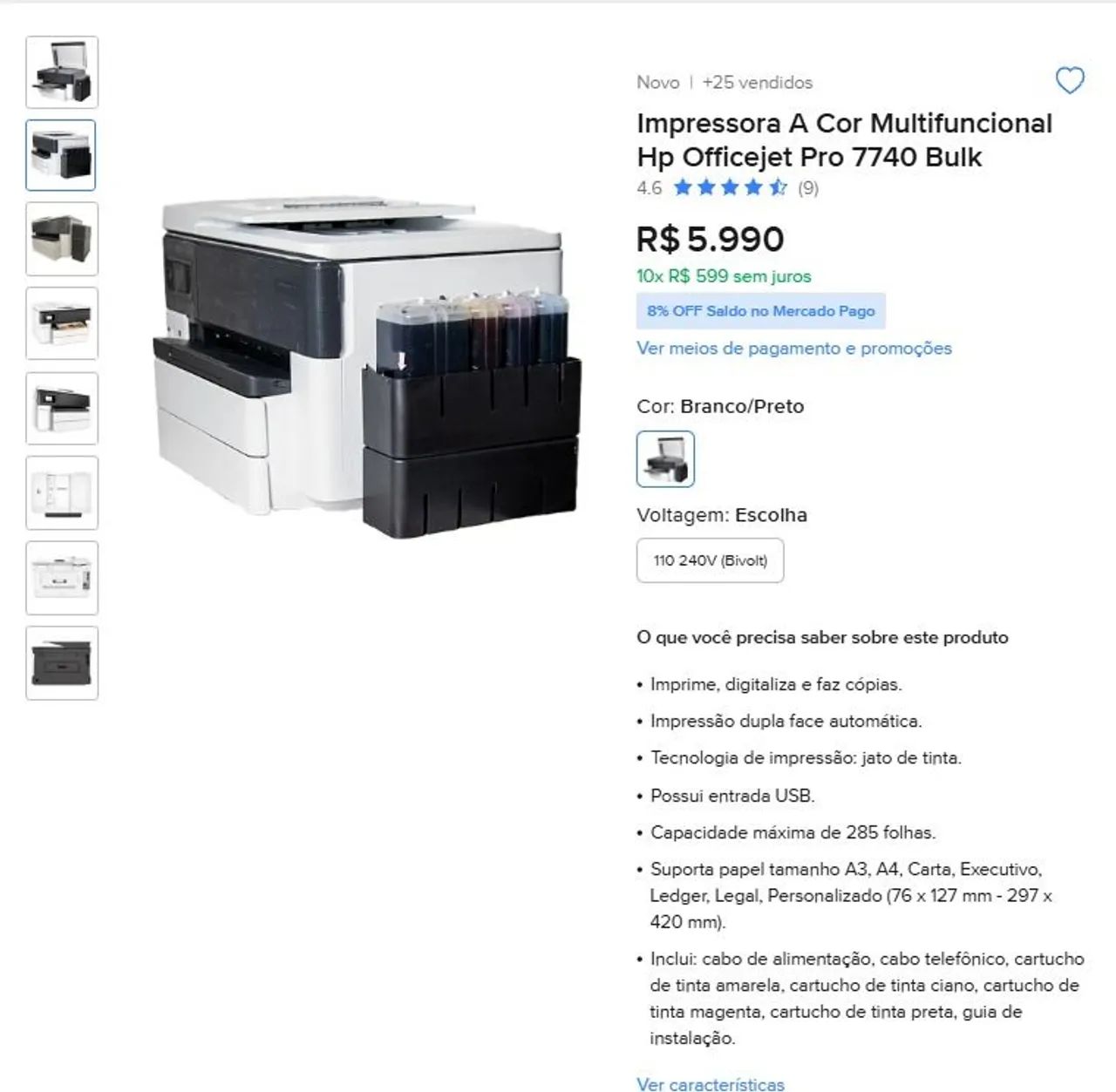 Impressora HP Officejet Pro 7740 com Bulk