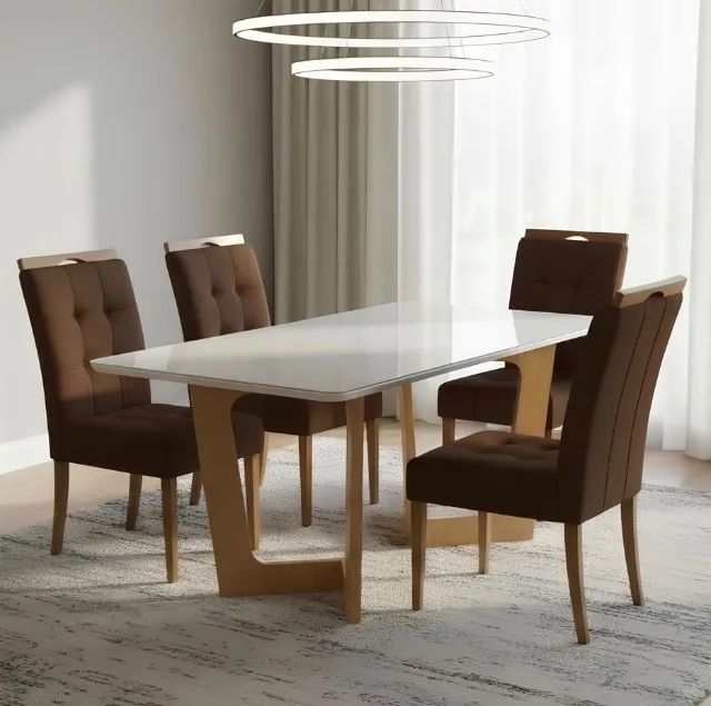 Conjunto Sala de Jantar Dubai Flex 4 Lugares Cinamomo Off White