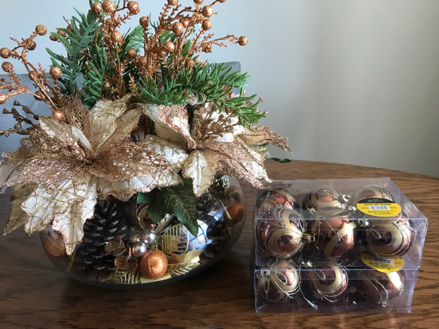 Decoração de Natal de mesa, cor bronze, vaso Redondo