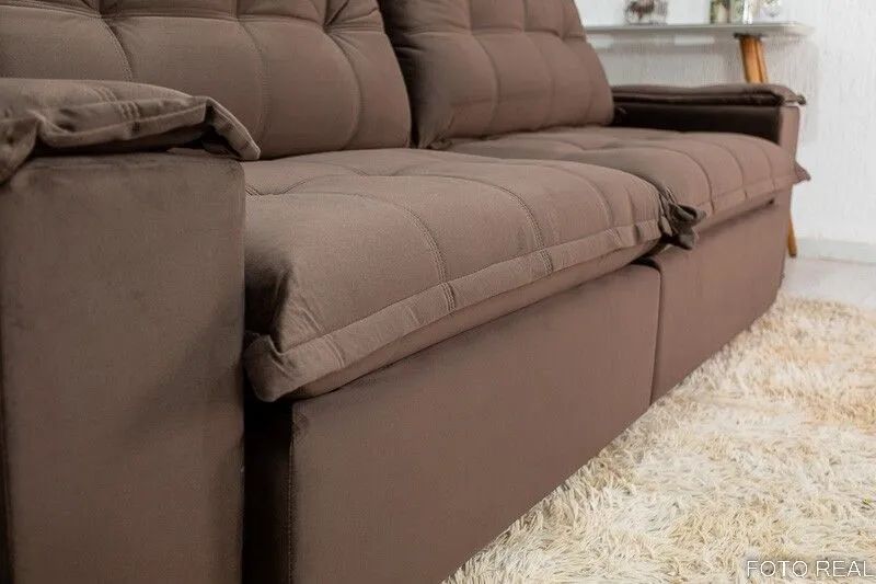 Sofá Retrátil 3 Lugares 230cm Molas Ensacadas D33 Veludo Marrom - Foto 3