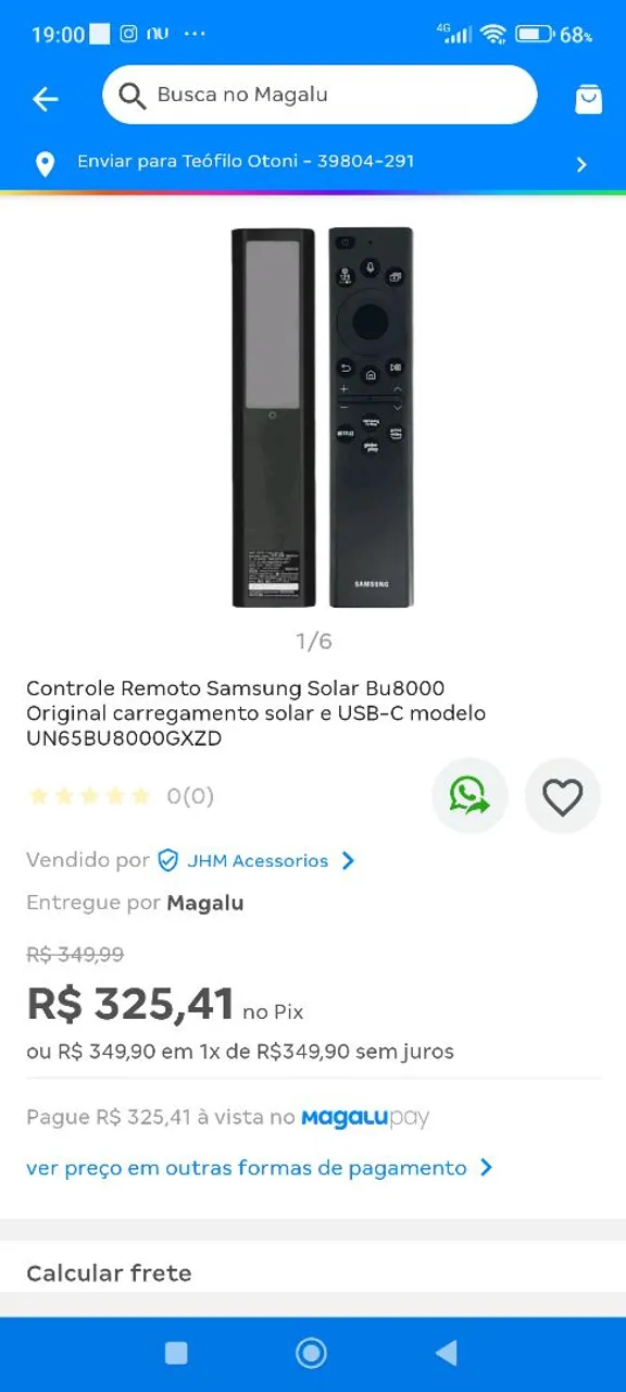 Controle Remoto Samsung Solar .