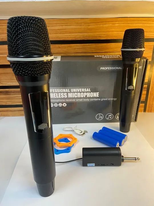 MICROFONE CINZA S/FIO WIRELESS DUPLO C/BATERIA PROFISSIONAL  - Foto 2