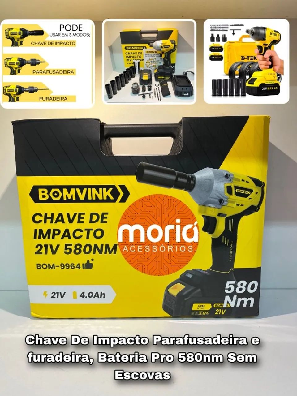Chave De Impacto 2 Bateria Profissional 21v Potente 3 Em 1 Chave de impacta, Parafusadeira - Foto 3