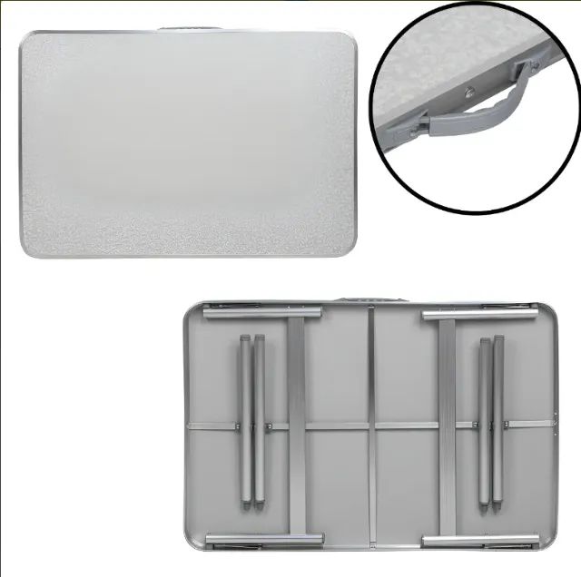  Mesa Alumínio Para Pescaria Acampamento Camping 90x60 cm vira maleta  - Foto 5