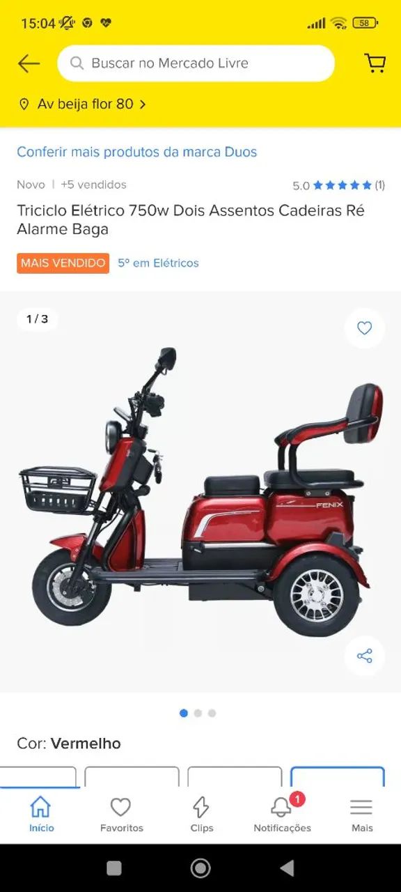 Triciclo adulto elétrico 