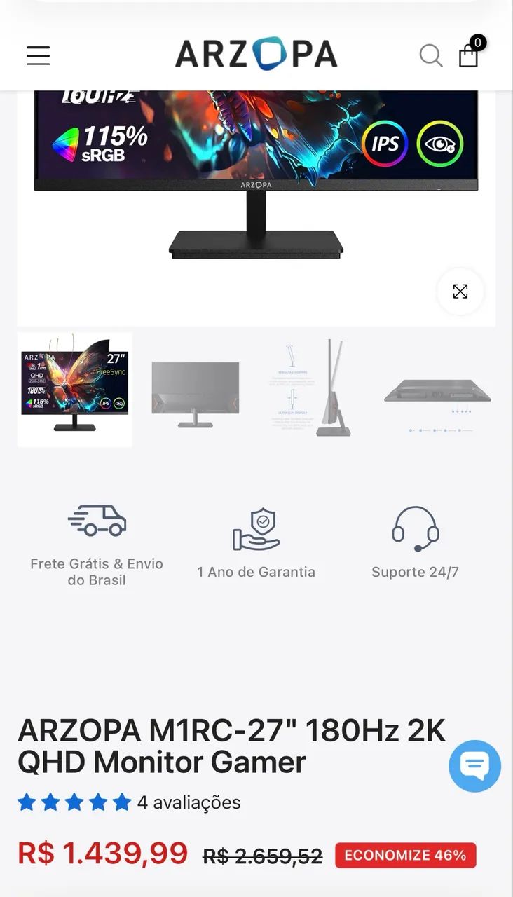 Monitor 27? QHD IPS 180hz 115% sRGB Freesync G-Sync - Foto 5