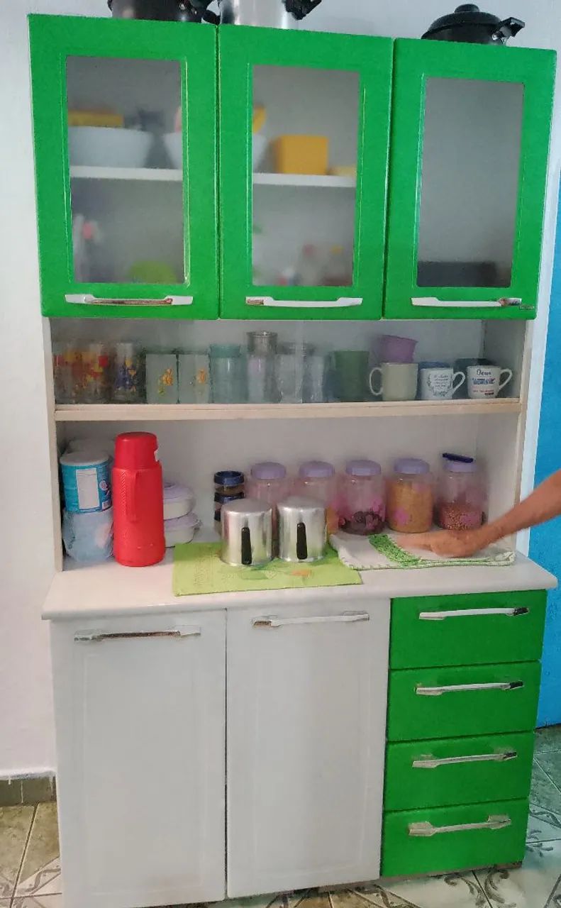 Armário de Cozinha Branco e Verde