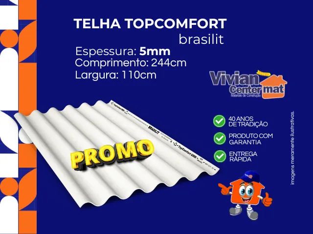 Telha de Fibrocimento TopComfort Ondulada 110x244cm 5mm Brasilit