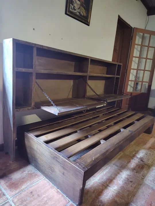 Cama solteiro com estante cabeceira lateral madeira maciça  - Foto 2