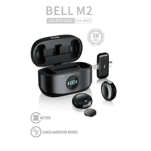 Microfone Sem Fio Lapela Magnético 2 In 1 Tipo C E Lightning