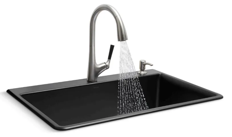 Cuba para Cozinha c/ Torneira Kohler Neoroc Matte Black R8437-2PC-CM1