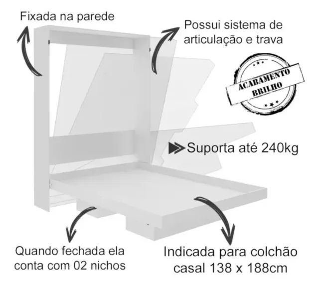 Cama Articulada Retrátil De Parede Casal 2 Nichos - Foto 4