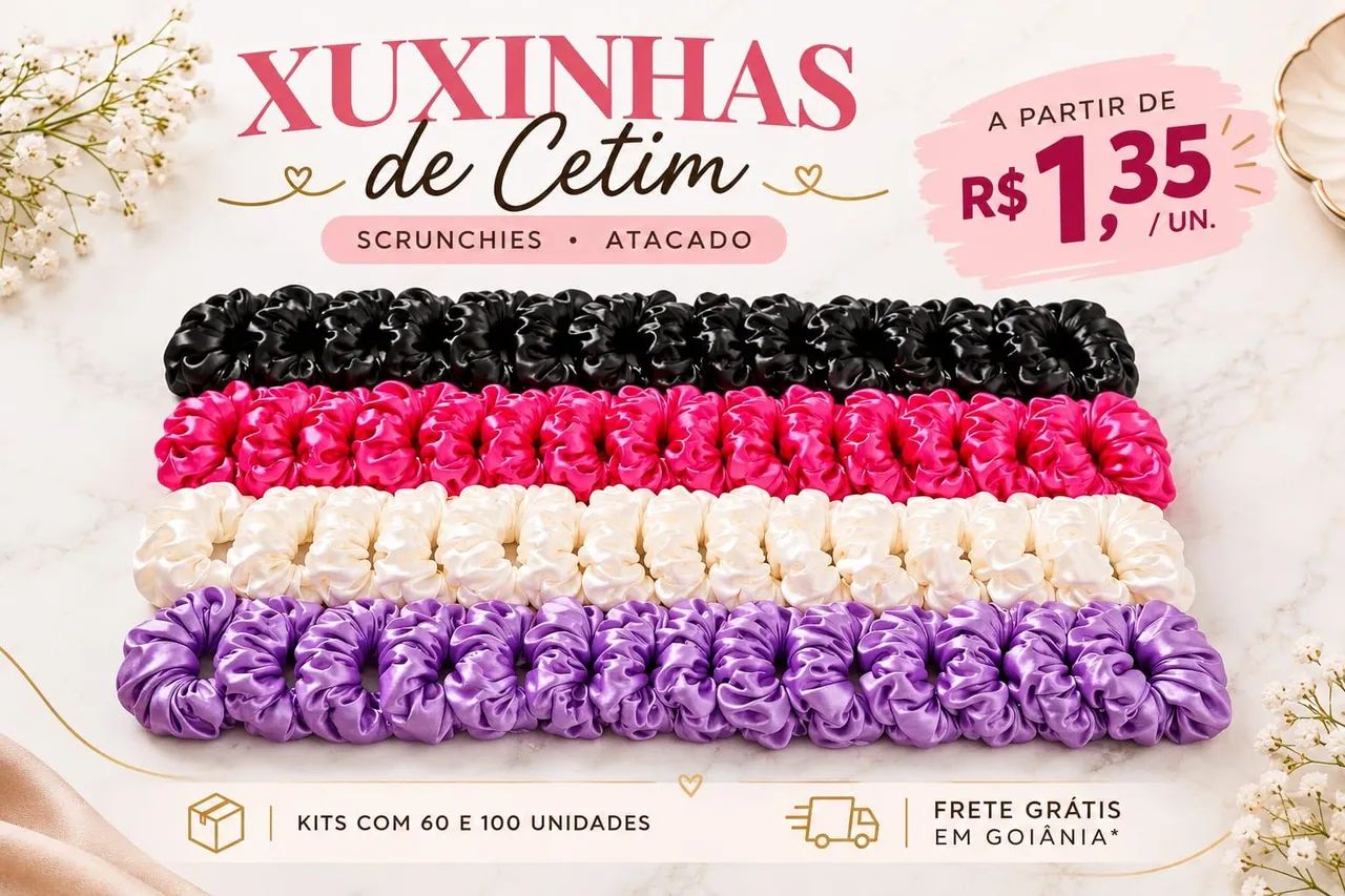Kit 100 xuxinhas de cetim 