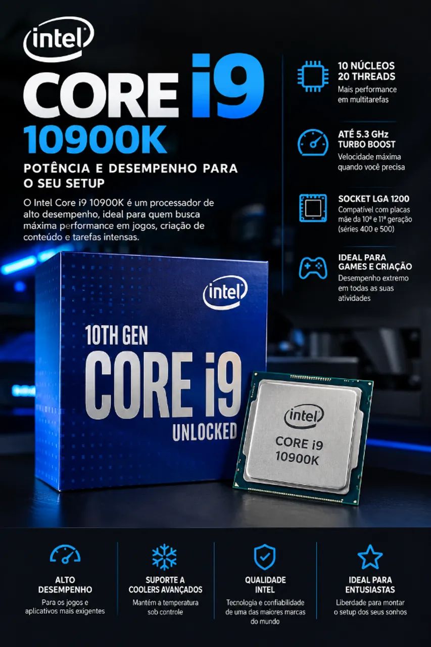 Processador Intel Core i9-10900K 10ª Geração - 5.3GHz