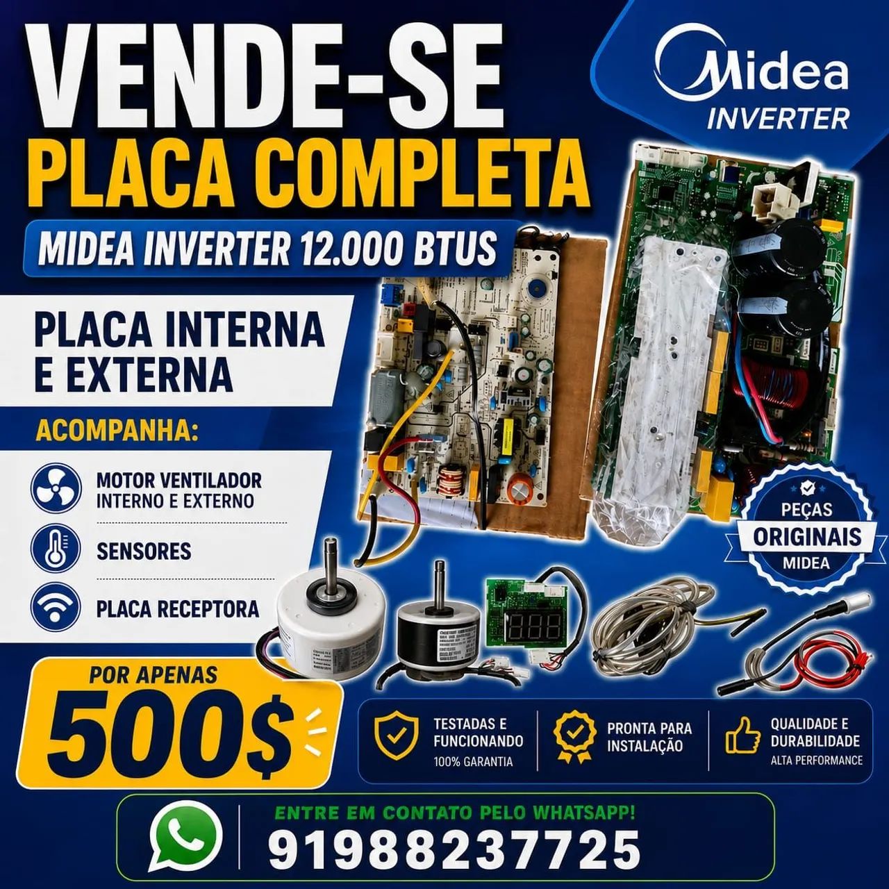 Placa Completa Midea Inverter 12.000 BTUs - Testada